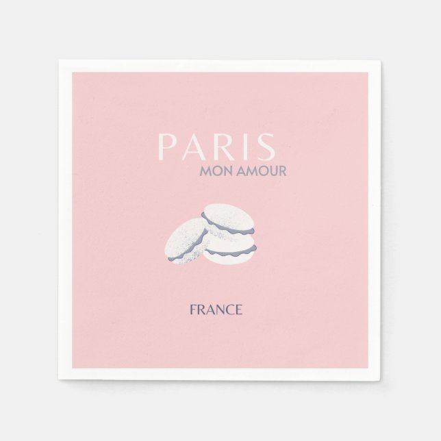 Rosa Paris Travel Art Pastel Preppy Macarons Pappersservett (Framsidan)