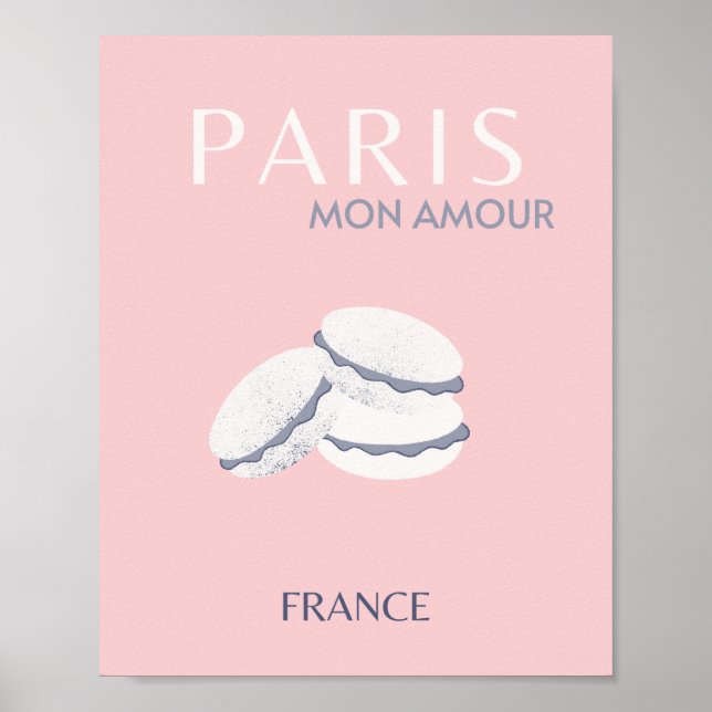 Rosa Paris Travel Art Pastel Preppy Macarons Poster (Framsidan)