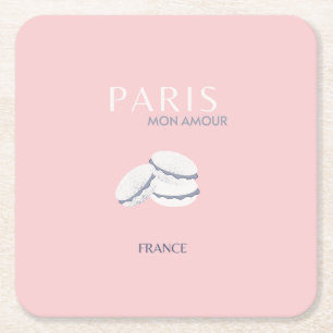 Rosa Paris Travel Art Pastel Preppy Macarons Underlägg Papper Kvadrat