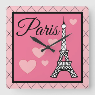 Rosa Paris Wall Clock Fyrkantig Klocka