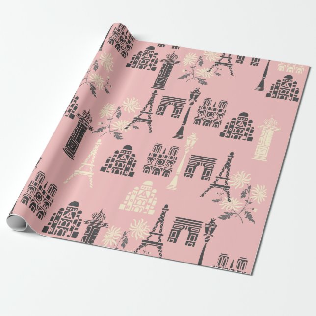 Rosa Paris Wrapping Papprare Presentpapper (Utrullad)