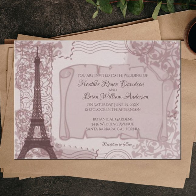 Rosa Parisesisk bröllopsinbjudan Inbjudningar (Pink Parisian Wedding Invitation)