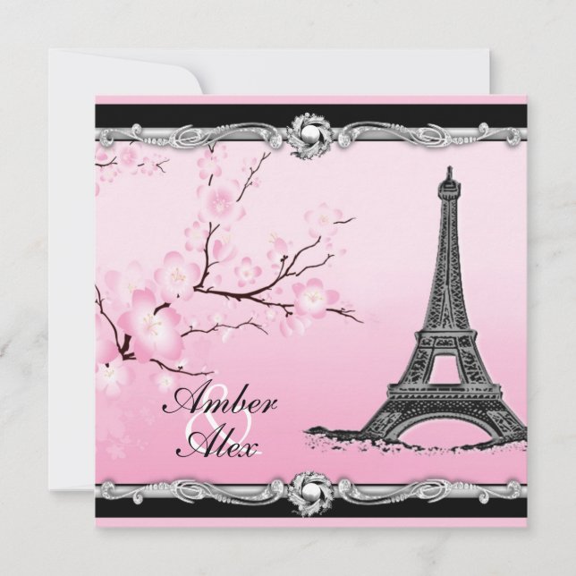 Rosa Parisian Eiffel Torn bröllopsinbjudningar Inbjudningar (Framsida)