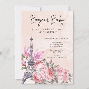 Rosa Parisisk Fransk Eiffel Torn Baby Shower Inbjudningar
