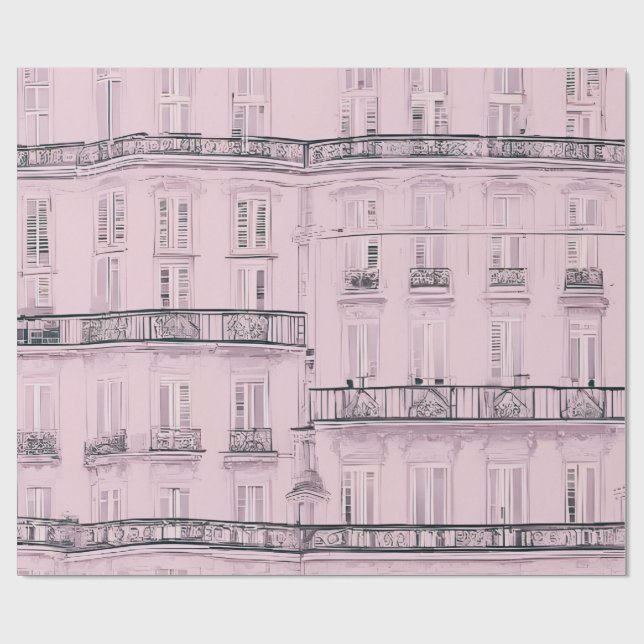 Rosa Parisisk Lägenhetsfasad Mönster | Inpackning  Presentpapper (Platt)