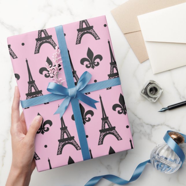 Rosa Parisskrot mönster party Eiffel torn Presentpapper (Gåvor)