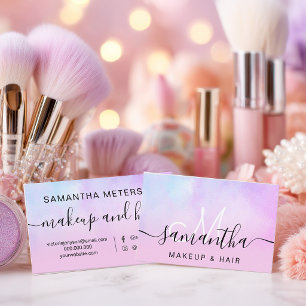 Rosa Pärl Ombre Holografisk Skönhet Makeup Skript Visitkort