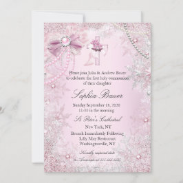 Rosa pärlbåge kors första nattvarden eller dop inbjudningar