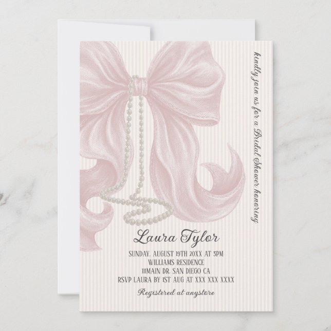 Rosa pärlhalsband Bröllopsdusch Inbjudningar (Framsida)