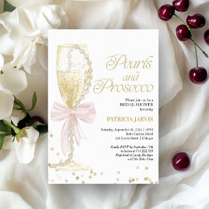 Rosa pärlhalsband och Prosecco bröllopsdusch Inbjudningar
