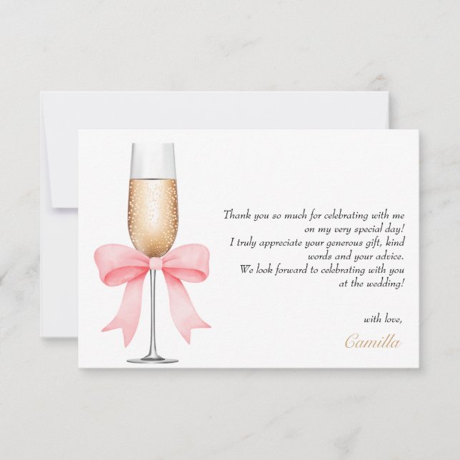 Rosa pärlhalsband och Prosecco Bröllopsfest Tack (Framsida)
