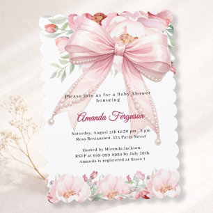 Rosa pärlor blommor flicka elegant Baby Shower Inbjudningar