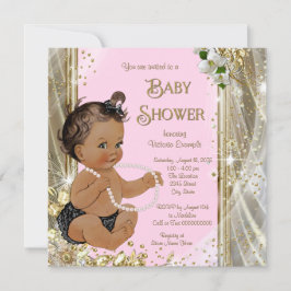 Rosa pärlor etniskt flicka baby shower inbjudningar