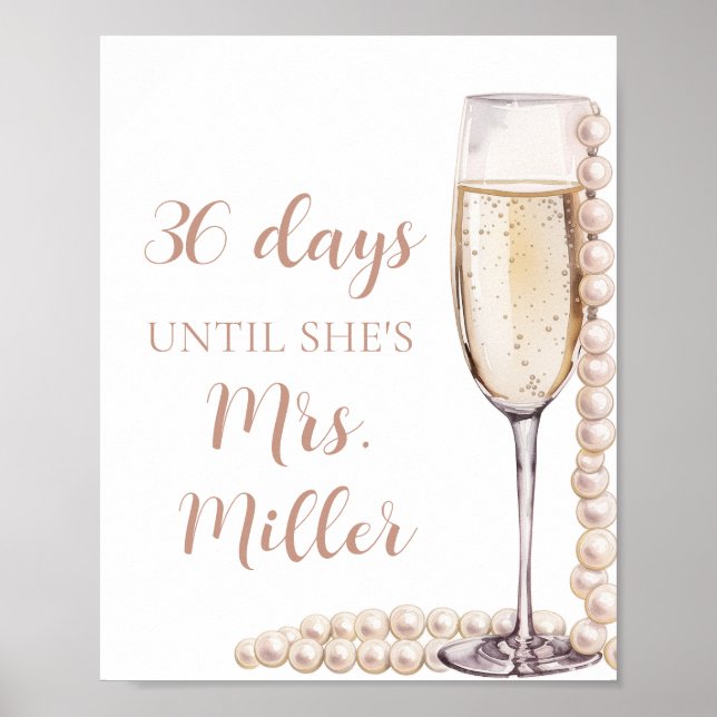 Rosa pärlor och Prosecco dagar tills hon är fru. Poster (Framsidan)