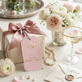 Rosa pärlor och Prosecco välkomstskylt Presentetikett