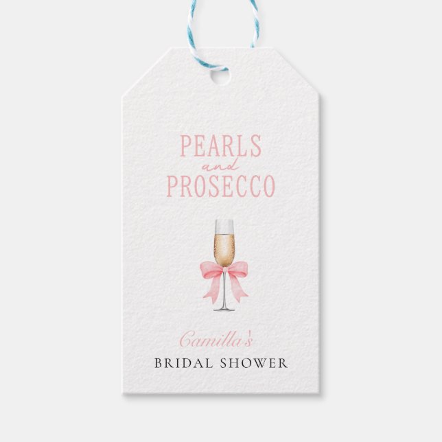 Rosa pärlor & Prosecco bröllopsdusch   Presentetikett (Framsidan)