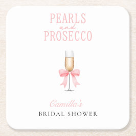 Rosa pärlor & Prosecco bröllopsdusch Underlägg Papper Kvadrat