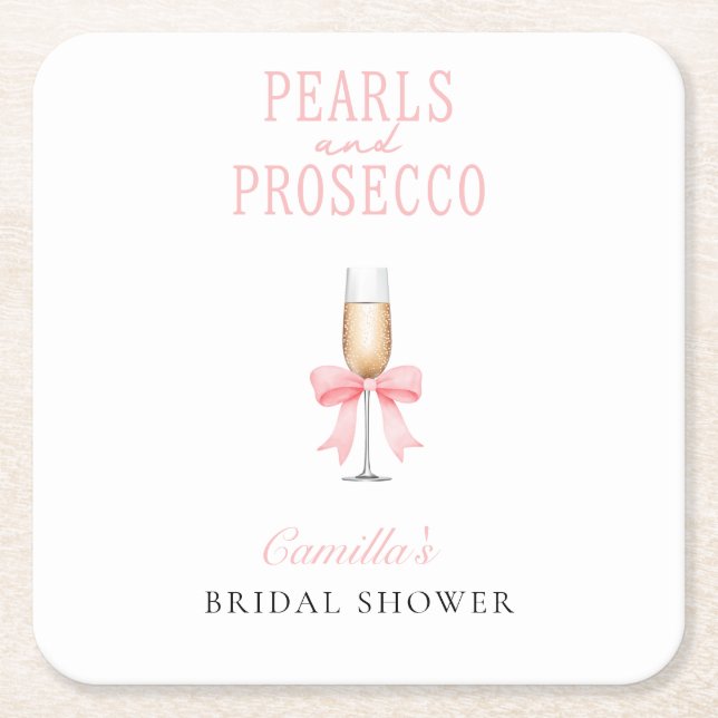 Rosa pärlor & Prosecco bröllopsdusch Underlägg Papper Kvadrat (Framsidan)