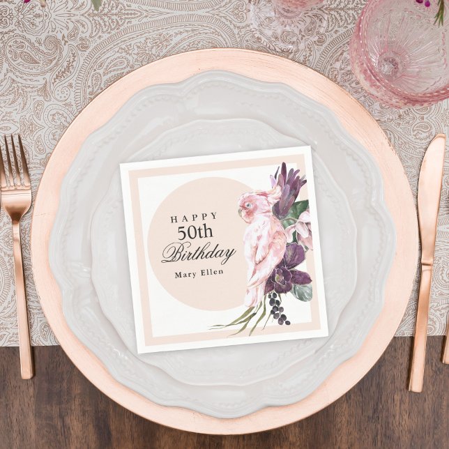 Rosa Parrot Boho Botanical 50:e födelsedagen Pappersservett (Skapare uppladdad)