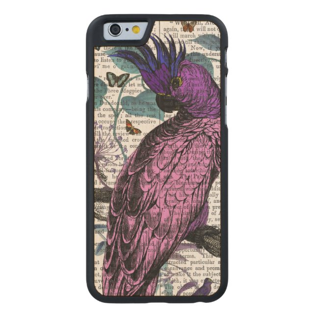 Rosa Parrot Carved Wood iPhone Skal (Baksidan)