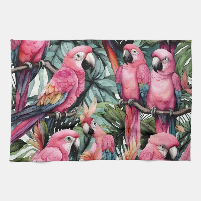 Rosa Parrots Birds Art Kökshandduk (Horisontell)