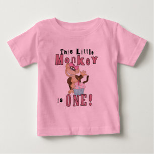 Rosa Party-apa 1:a födelsedagstjockar och gåvor T Shirt