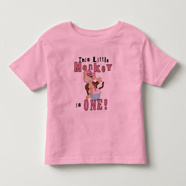 Rosa Party-apa 1:a födelsedagstjockar och gåvor T-shirt (Framsida)