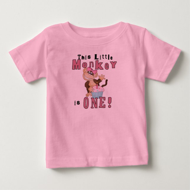 Rosa Party-apa 1:a födelsedagstjockar och gåvor Tee (Framsida)
