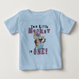 Rosa Party-apa 1:a födelsedagstjockar och gåvor Tee Shirt