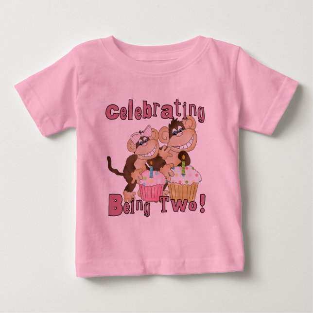 Rosa Party-apa 2:a födelsedag Tshirts och gåvor (Framsida)