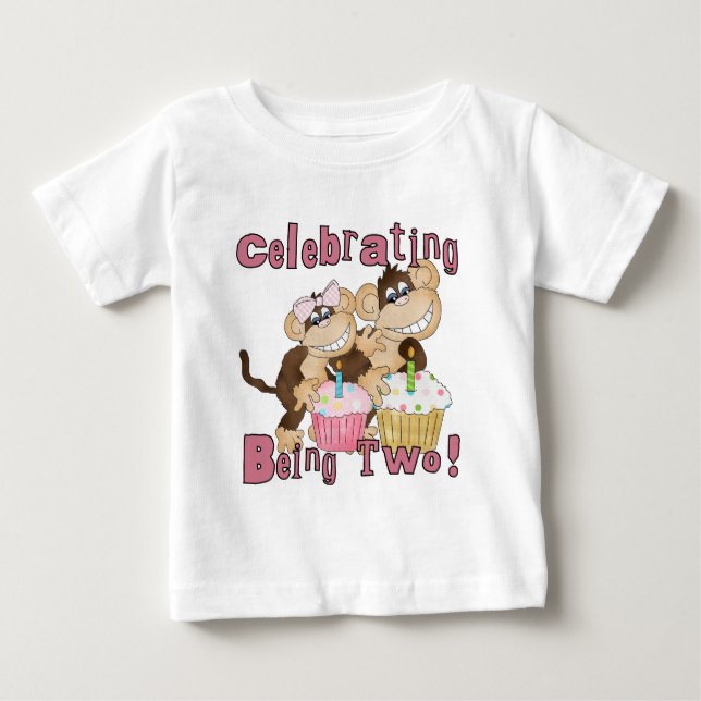 Rosa Party-apa 2:a födelsedag Tshirts och gåvor (Framsida)