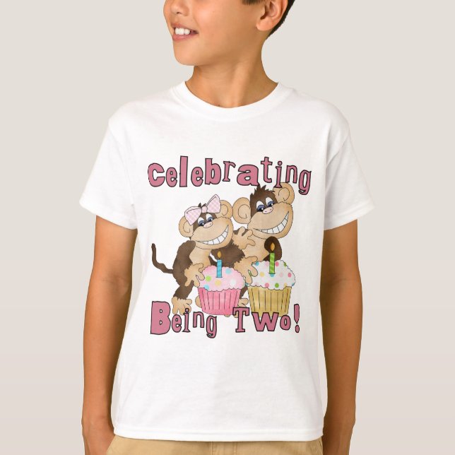 Rosa Party-apa 2:a födelsedag Tshirts och gåvor (Framsida)