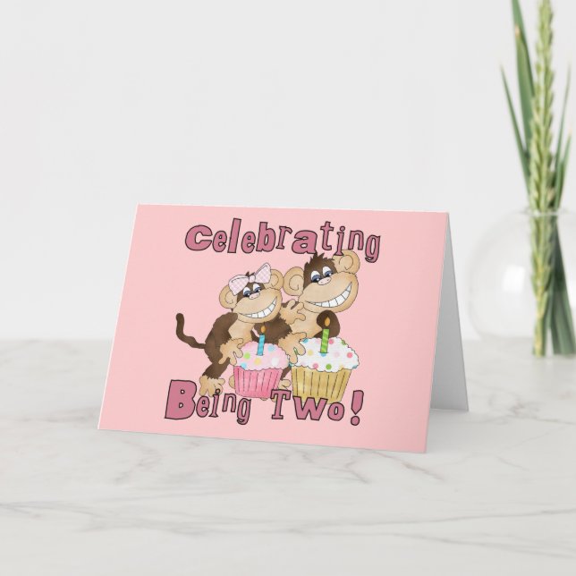Rosa Party-apa 2:a födelsedag Tshirts och gåvor Kort (Framsida)