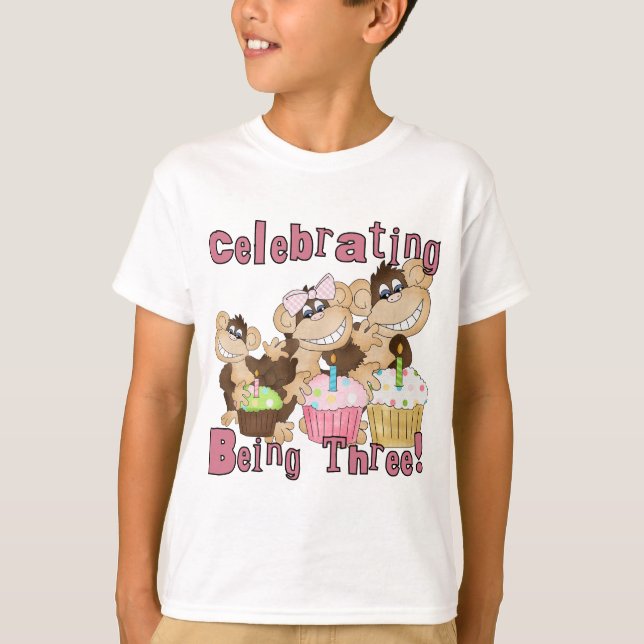 Rosa Party-apa 3:e födelsedagskjortor och gåvor Tröja (Framsida)