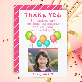 Rosa Party Balloons Girl Birthday Photo Tack Kort