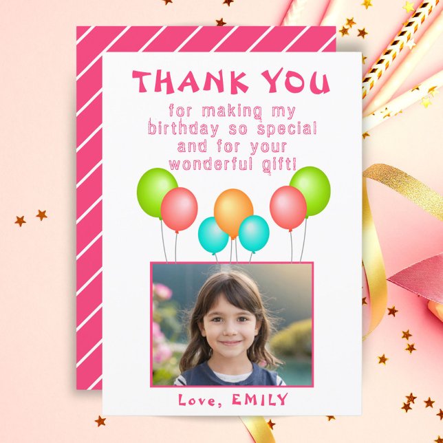 Rosa Party Balloons Girl Birthday Photo Tack Kort (Skapare uppladdad)
