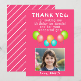 Rosa Party Balloons Girl Birthday Photo Tack Kort