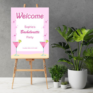 Rosa Party Cocktail Bachelorette Välkomstecken Poster