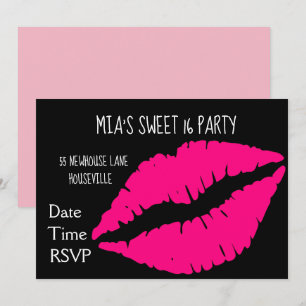 Rosa party för läppstiftsminksweet sixteen inbjudningar