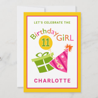 Rosa Party Girl 11:e födelsedagsinbjudan Inbjudningar