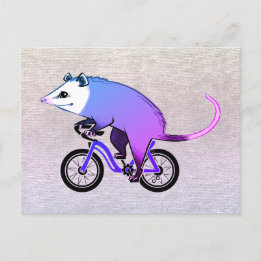 Rosa Party Opossum Riding A Bicycle Inbjudan Vykort