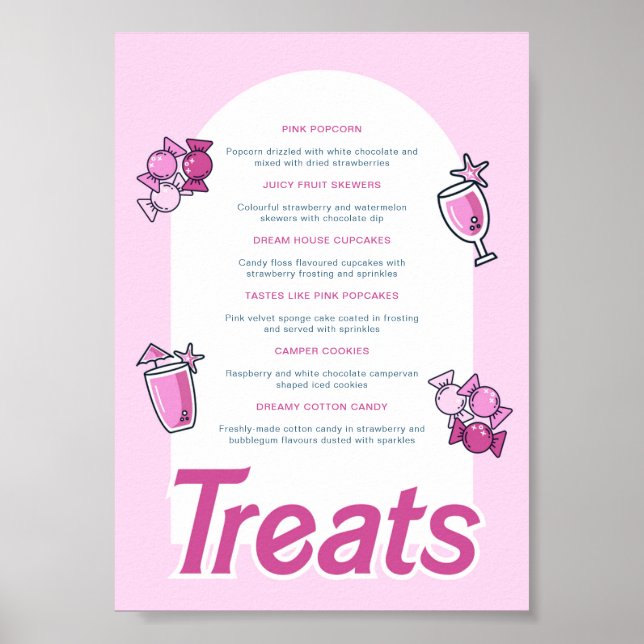 Rosa Party Sweet Treats Menu Poster (Framsidan)