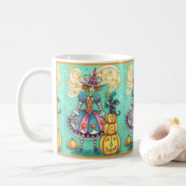 ROSA PARTY WITCH IS HALLOWEEN MAGIC, BLACK CAT KAFFEMUGG (Med munk)