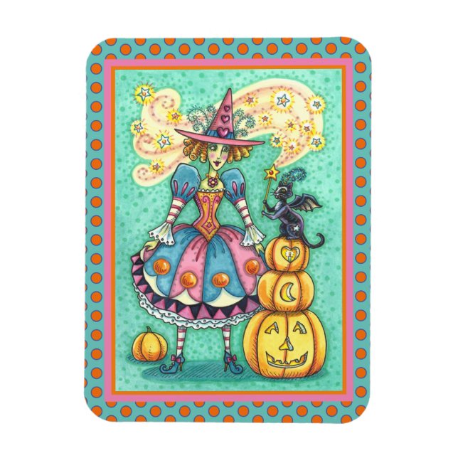ROSA PARTY WITCH IS HALLOWEEN MAGIC, BLACK CAT MAG MAGNET (Vertikal)