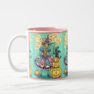 ROSA PARTY WITCH IS HALLOWEEN MAGIC, BLACK CAT Två-Tonad MUGG