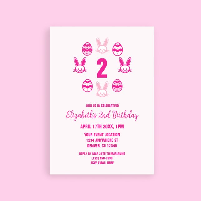 Rosa Påsk 2:a födelsedag Inbjudningar (Skapare uppladdad)