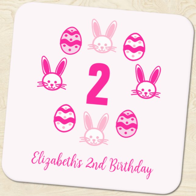 Rosa Påsk 2:a födelsedag Underlägg Papper Kvadrat (Skapare uppladdad)