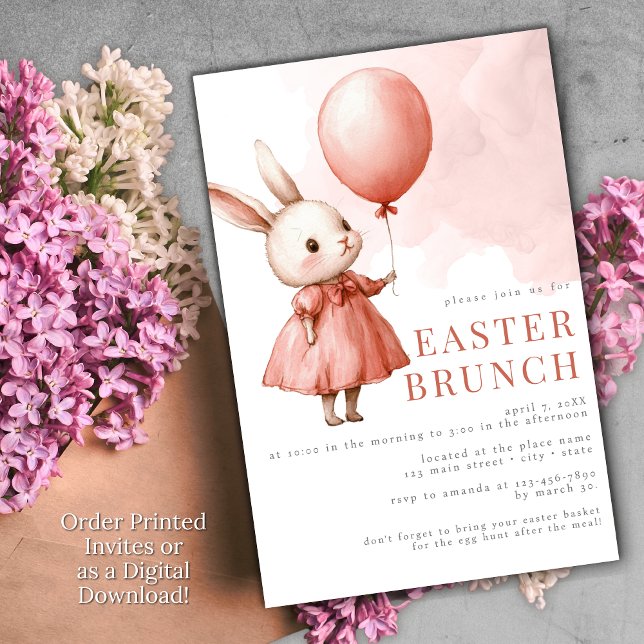 Rosa Påsk Brunch Bunny Watercolor Party Inbjudningar (Skapare uppladdad)