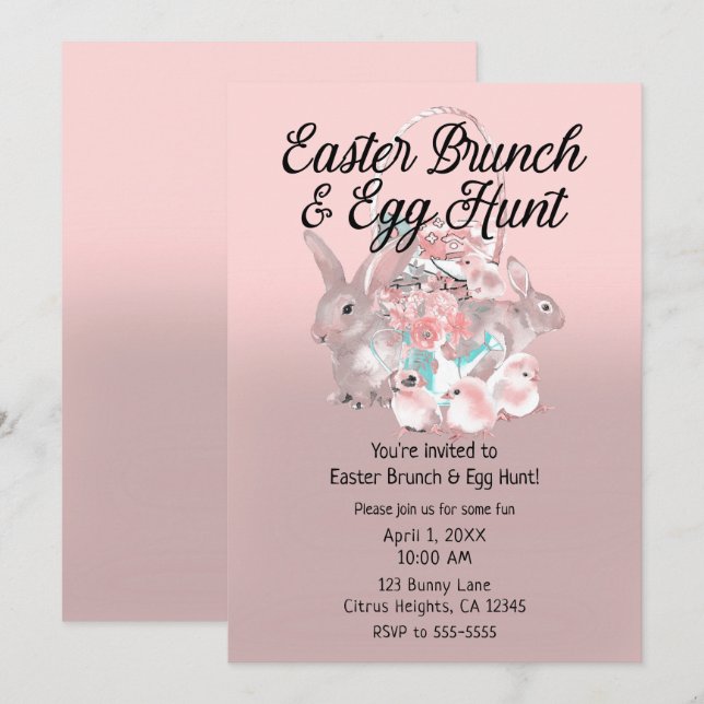 Rosa Påsk Brunch & Egg Hunt Vår Party Inbjudningar (Fram/baksida)