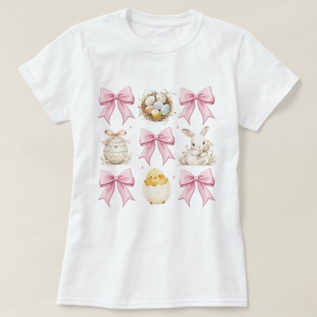 Rosa Påsk Coquette Bow T Shirt (Design framsida)